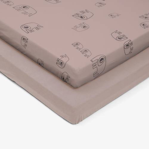 SIMPLY GOOD Fitted Sheets 2Pack Crib 50x90 - Elephants LIght Pink